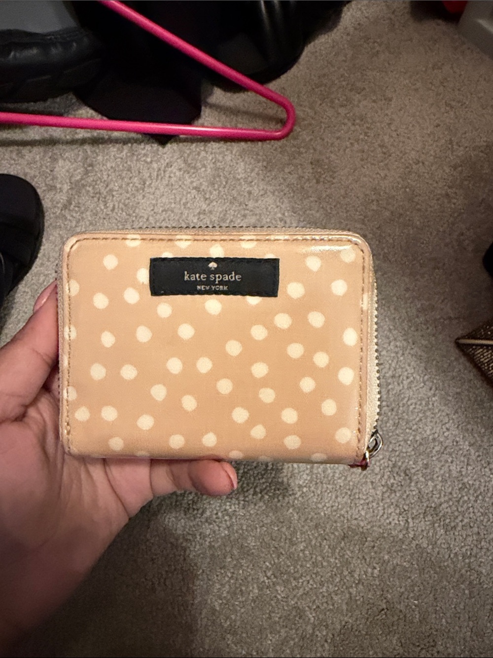 kate spade Beige with Cream Polka Dot Zip Card Case